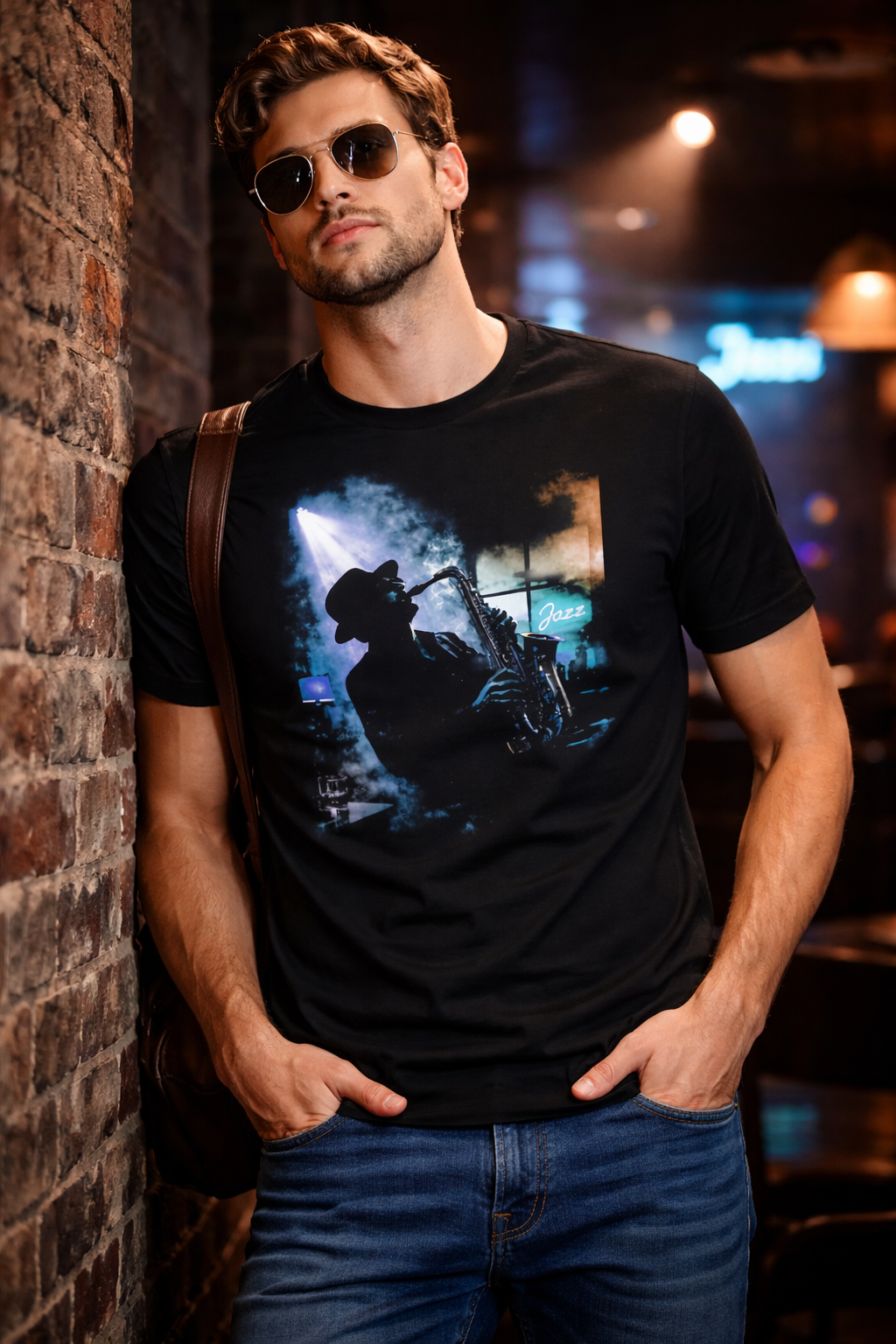 T-shirt Unisexe épais - Saxophone Ombre et Lumière