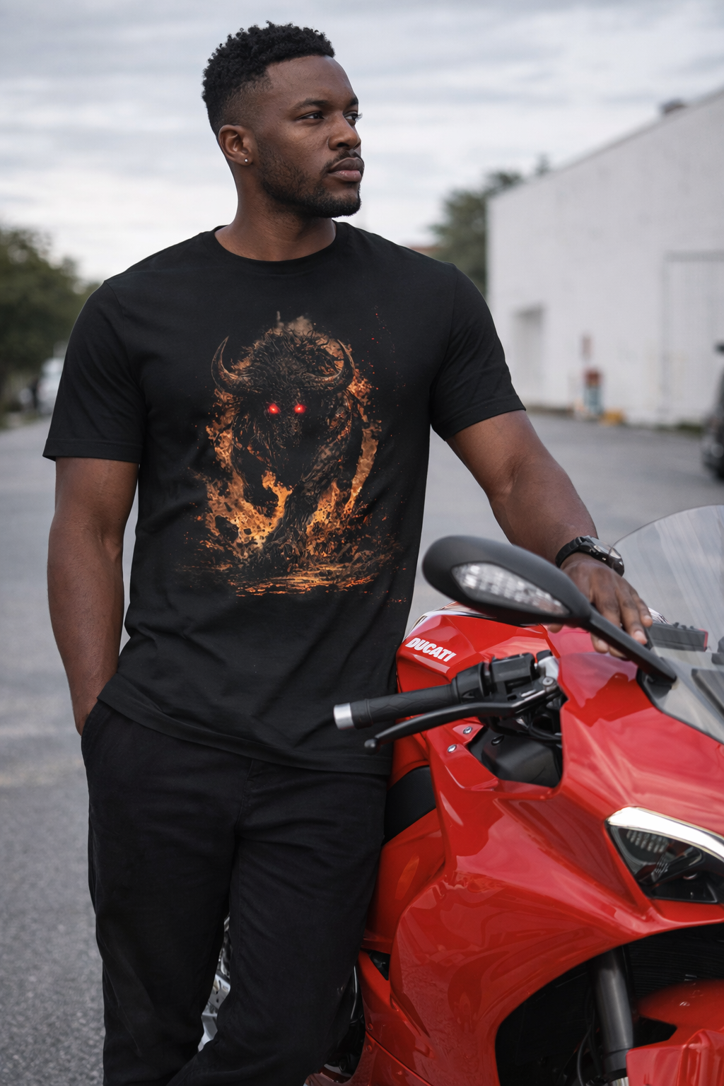 T-shirt Unisexe épais - Bison Courant aux Yeux Rouges