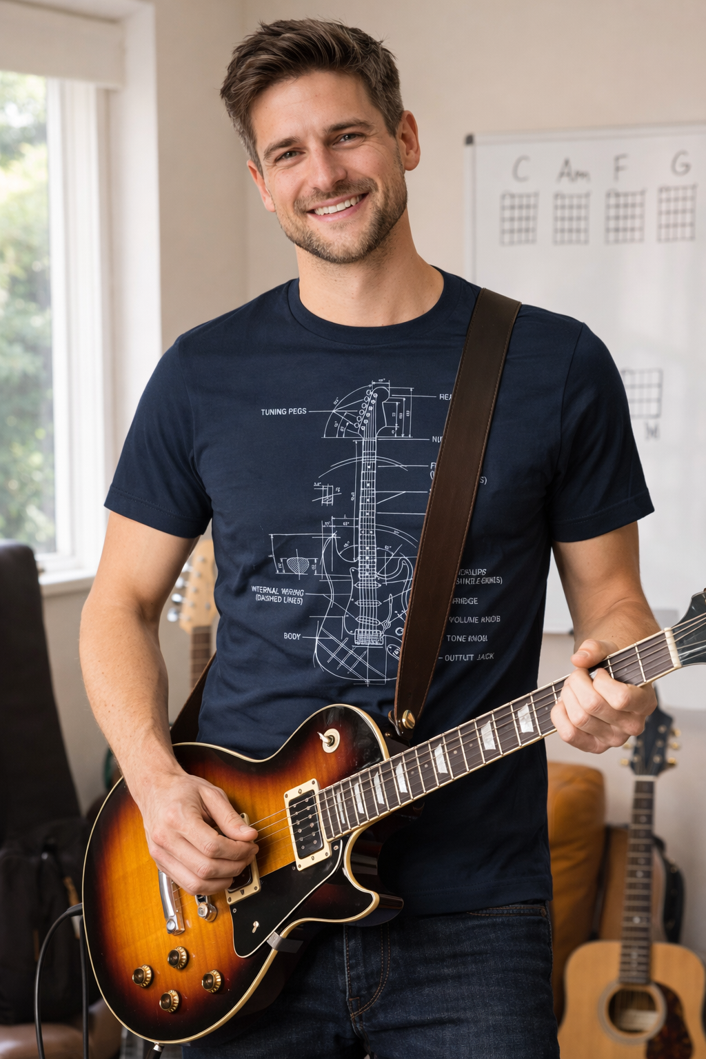 T-shirt Unisexe épais - Design élégant de guitare